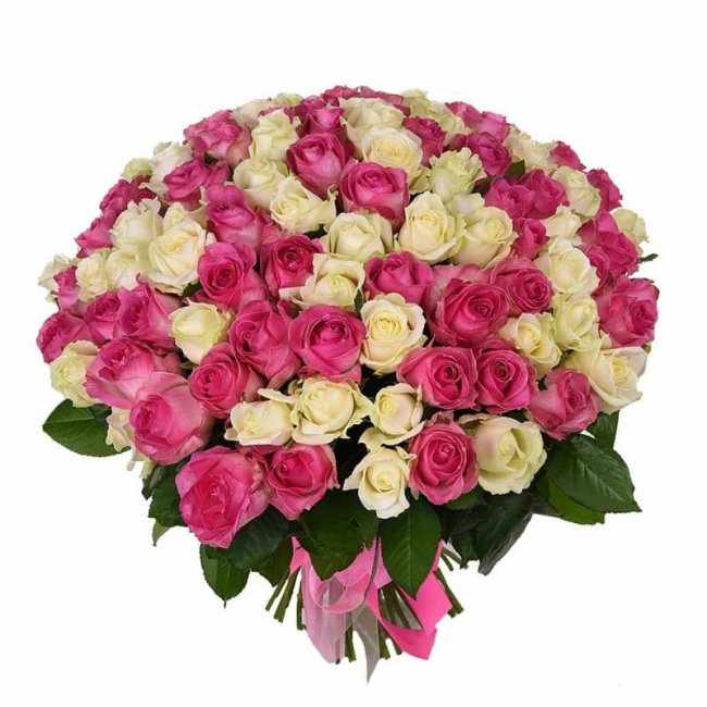 Букет цветов "101 бело-розовая роза"